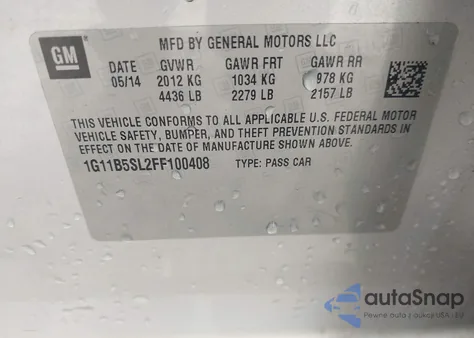 2015 Chevrolet Malibu Ls from USA, damaged, VIN 1G11B5SL2FF100408